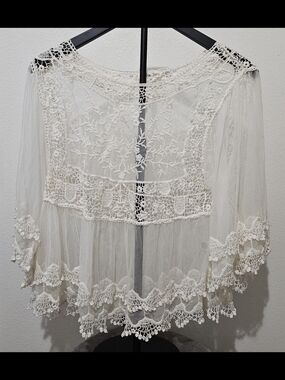 Double Zero Cream Crochet Lace Overlay Top